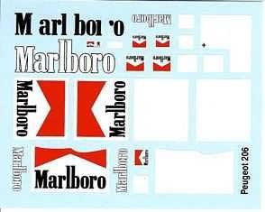 RENAISSANCE - PEUGEOT 206 WRC - MARLBORO DECALS 1/18 DU186B