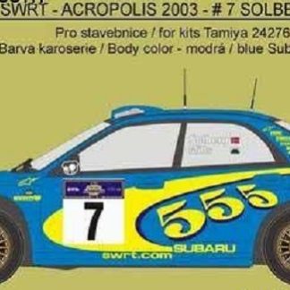 REJI MODEL DECALS - IMPREZA WRC 555 2003 ACROPOLIS RALLY SOLBERG/ MAKINEN 1/24  REJI-101