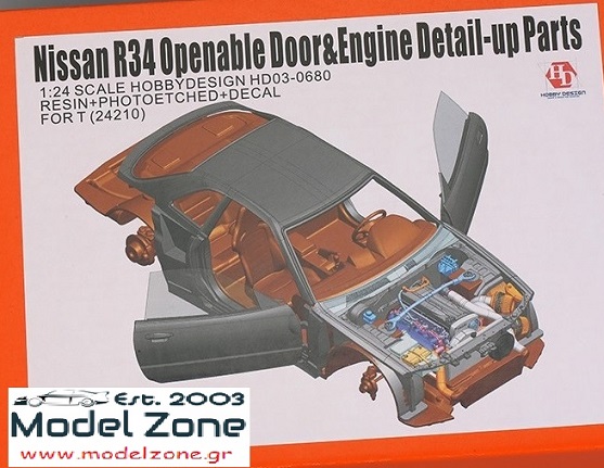 HOBBY DESIGN - NISSAN R34 OPENABLE DOOR + ENGINE DETAIL UP PARTS 1/24 HD03-0680